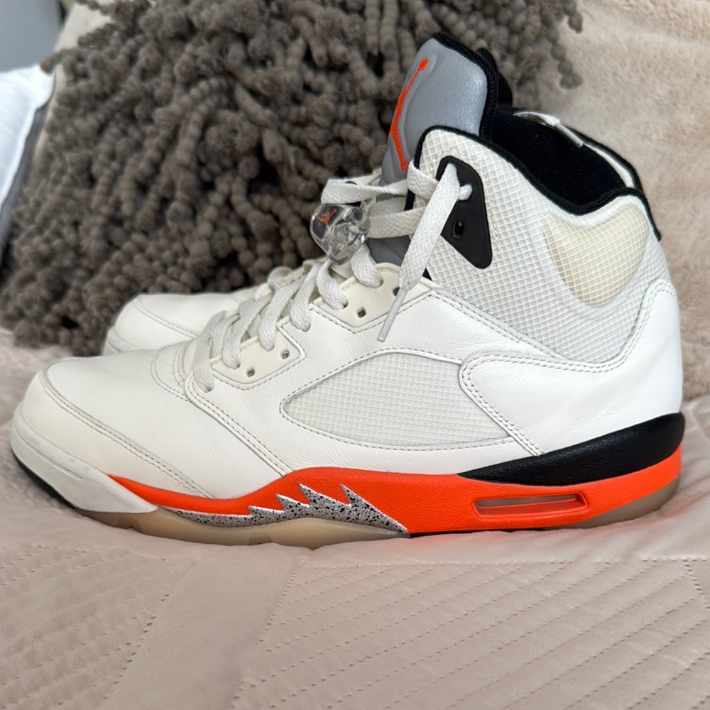 Shattered Backboard Jordan 5s White and Orange High-Top Sneakers